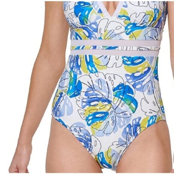 TOMMY Hilfiger Printed Mesh Inset Plunge One-Piece Swimsuit Size 16. NWT $98 - Picture 2 of 5
